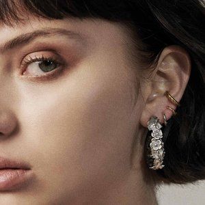 Floral Garland Hoop Earrings Silver